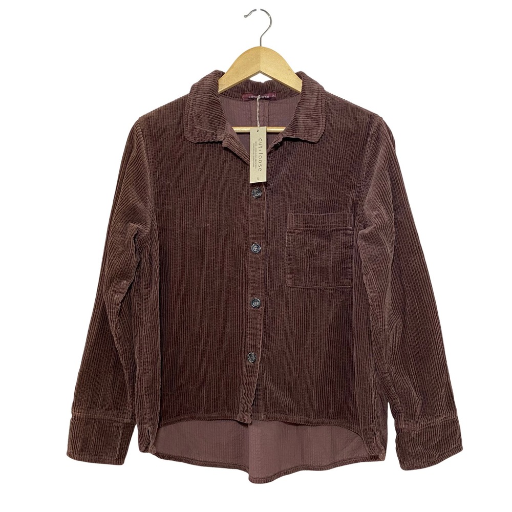 Cut Loose Brown Corduroy Crop Jacket Womens Small NWT High Low Shacket USA